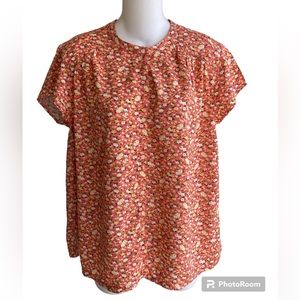 Old Navy Button Up Bouse Shirt Cap Sleeve Orange Yellow Flora Size XS New